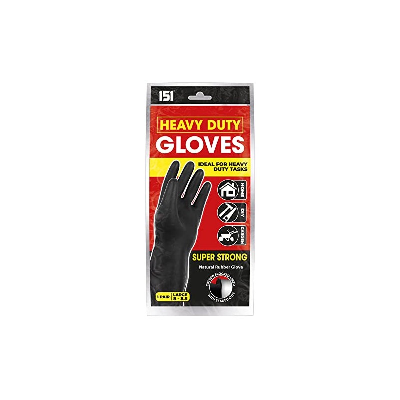 151 Products 1511197 Black Heavy Duty Rubber Gloves - Large
