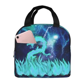 Cyan Dragon Lunch Bag Women Men Cool Lighting Lunch Box for Boys Girls Insulated Lunchbox Kids Cooler Lunch Tote Bag for School Picnic Beach Office Work