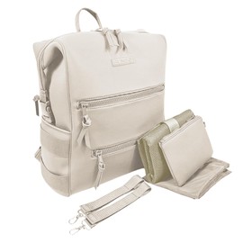 BUNSO Baby Neoprene Diaper Bag, Minimalist Backpack Diaper Bag with Pouch, Changing Pad, and Stroller Straps, Water Resistant and Lightweight Baby Girl Diaper Bag, Diaper Bag Backpack, Cream