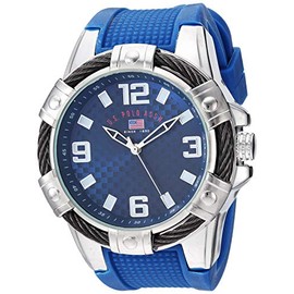 U.S. Polo Assn. Men’s Sport Watch with Blue Textured Strap Large 52mm Case Silver-Tone Bezel and Carbon-Pattern Dial with Bold Numbers and Durable Rubber Band Fits Wrists 5.5"-8"