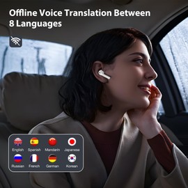 AI Language Translator Earbuds, Bluetooth Translator Device Supporting 144 Languages & 8 Offline Modes, Two-Way Translation Earphones for Language Learning, Travel, and Business