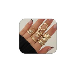 CSIYANJRY99 Chunky Statement Rings Set for Women, Stacking Knuckle Rings, Gold and Silver (Gold 4)