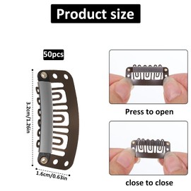 Gtziqa 50 PCS 32mm Wig Clips, 6-Teeth U-Shape Wig Clips for Hair Extension Metal Snap Clip Hairpieces Clip for Wigs Hair Extensions Accessories (Dark Brown)