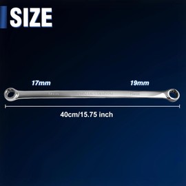 Double Box End Wrench 17 x 19 mm Extra Long Wrench Chrome Vanadium Steel Aviation Wrenches Metric 12 Point Extra 0 Degree Offset Polished Long Spanner Tools for Repairs, 17 Inch