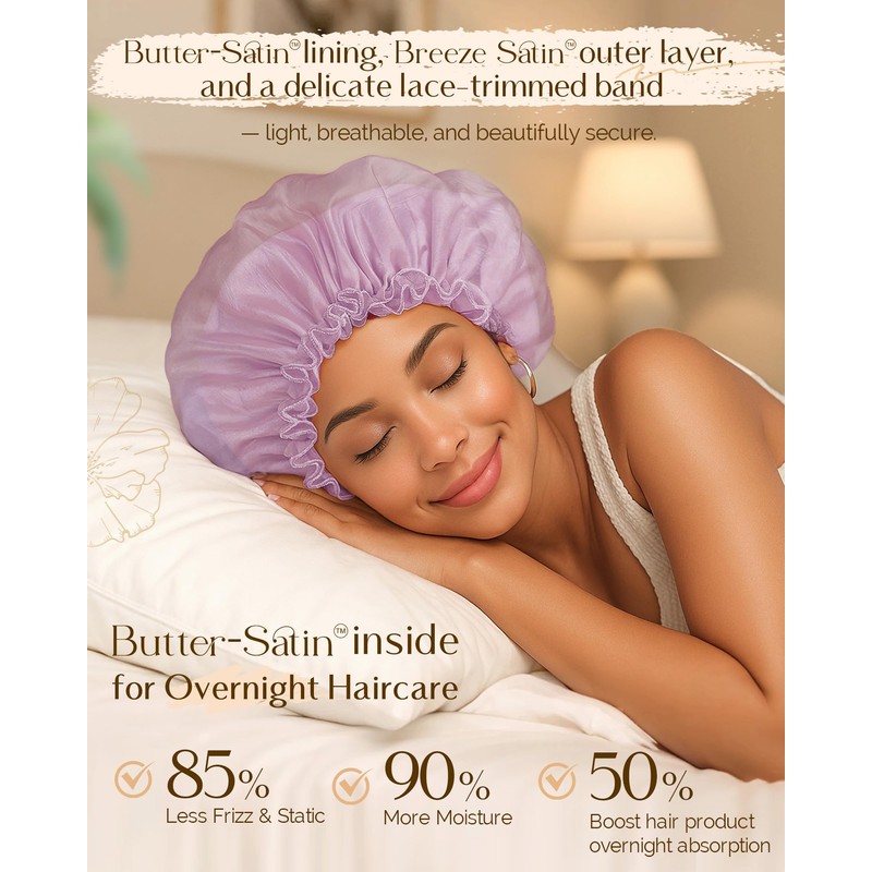 YANIBEST Breathable Butter-Satin Lined Bonnet, Silk Hair Bonnet for Sleeping