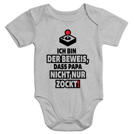 MoonWorks® Short-Sleeved Baby Bodysuit with German Text "Ich Bin der Beweis DASS Papa Nicht nur zockt Gamer Gamer" Funny, proof 3 grey