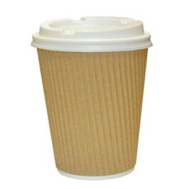 We Can Source It Ltd - 100 X Kraft Triple Walled Disposable Paper Ripple Cups with Free White lids - Available in 4oz 8oz, 12oz, 16oz - Fully Recyclable Within UK Recycling centres. (8oz)