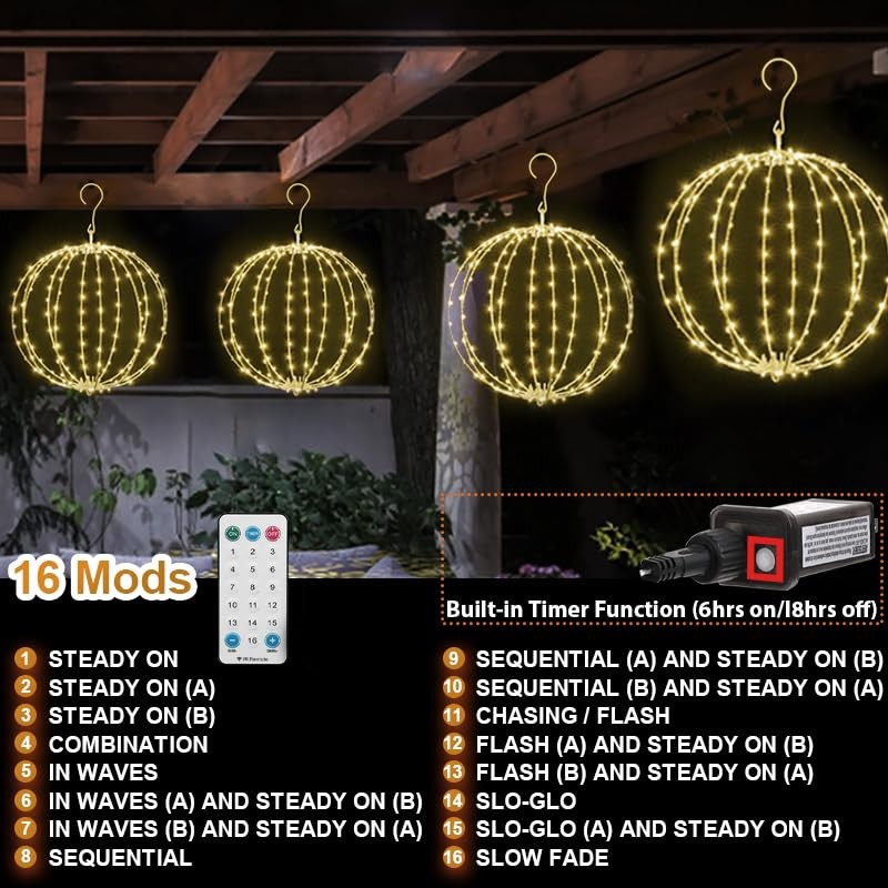 2 Pack Christmas Ball Light, 12IN Foldable Metal Sphere Lights,