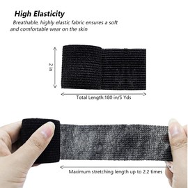12 Pack Self Adhesive Bandage Wrap 2 Inches X 5 Yards Black Athletic Tape Non-Woven Breathable Elastic & Cohesive Bandage Wrap for Sports, Wrist, First Aid, Pets (12 Count)