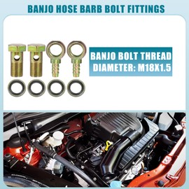 A ABSOPRO Banjo Bolt M18x1.5 10mm Banjo Hose Barb Bolt Fittings Brake Line Fitting Adapter with Copper Washers for Motorcycle Car (Set of 2)