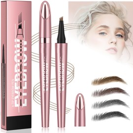Magic Microblading Eyebrow Contouring Pencil - Microblading Eye Brow Contouring Pen - Precise Waterproof Brow Pen 4 Tipped Precise Waterproof With A Micro-Fork Tip Applicator (Light)