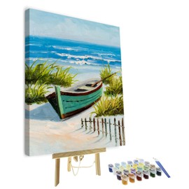 TUMOVO Paint by Number for Adults Beach Scene Oil Painting for Adults Kids Paint by Number Boat in The Sand Adult Paint by Number Kits On Canvas Painting Paint-by-Number Kits Framed, 16 x20 Inch