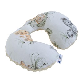 Medi Partners Neck Pillow Children's Neck Pillow Car Aeroplane Baby - 100% Cotton/Minky Neck Support Headrest Child Seat Car Seat Bolster Pillow (Safari with Beige Minky)