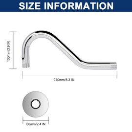 NearMoon J Shaped Shower Head Extension Arm, Stainless Steel Shower Head Height Extender with Flange, Riser Pipe Design for Cozy Shower Experience, Standard 1/2" Connection (8 Inch, Chrome Finish)