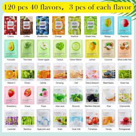 Viozakanry 120 Pcs Assorted Combo Collagen Essence Face Masks Skincare Moisturizing Sheet Masks Bulk Hydrating Soothing Facial Mask for Most Skin Types Women Girls Gift Home Spa Travel