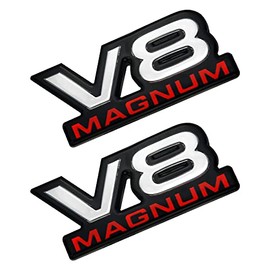 2Pc 94-01 V8 Magnum Emblem Fender Door Nameplate Badge Stickers Logo 1500 Van Fit for Magnum (Silver Red Black)