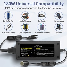 AUCARAUTO 15A 180W AC to DC Converter 7.64FT 110V-240V to 12V Car Cigarette Lighter Socket Adapter to Wall Plug AC/DC Power Supply Adapter for Inflator, Car Refrigerator, and Other Car Devices C15