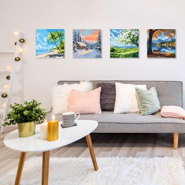 HEIBAGO Framed Paint by Numbers kit for Kids, 4 Pack Landscapes Paint by Numbers for Kids Ages 8-12, Paint by Numbers Kits Children Beginner, DIY Acrylic Oil Painting for Home Wall Decor 8x8 inch