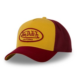 Von Dutch Mens Womens Trucker Cap Adjustable Snapback Cap, Orange/Bordeaux Red