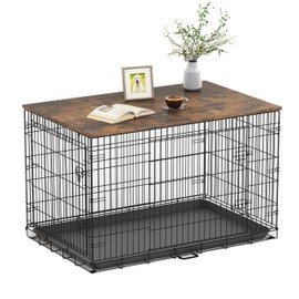 Piskyet Dog Crate Topper Wood Countertop for 48 42 36 30 24 inch Dog Cage, Dog Crate Cover,Dog Kennel Topper(Crate Not Include) (Rustic Brown, for 36 Inch Crate)