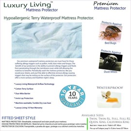 Royal Tradition Solid Terry Cotton Waterproof (Twin Size) Mattress Protector, White Hypoallergenic Mattress Protectors