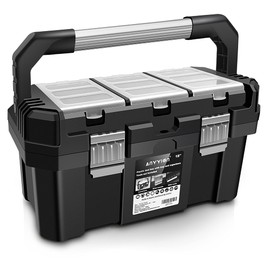 Anyyion 17-Inch Tool box with Removable Tray with Stainless Steel Dual Lock Secured,Small Parts Box, Metal Handle is Truly Rugged（Internal:15.67"L x 7.56"W x 6.7"H)