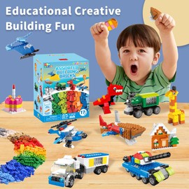 FUN LITTLE TOYS 1100 PCS Building Blocks for Kids 6–12, Creative Bulk Building Bricks Set for Open-Ended Play, 147 Shapes 17 Colors, Compatible with Baseplates