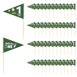 50pcs Golf Themed Toothpick Flags, Hole in One 1st Birthday Green Cocktail Picks Toothpick Flags for Food Mini Golf Flag Cupcake Toppers for Birthday Party Bar Food Decor