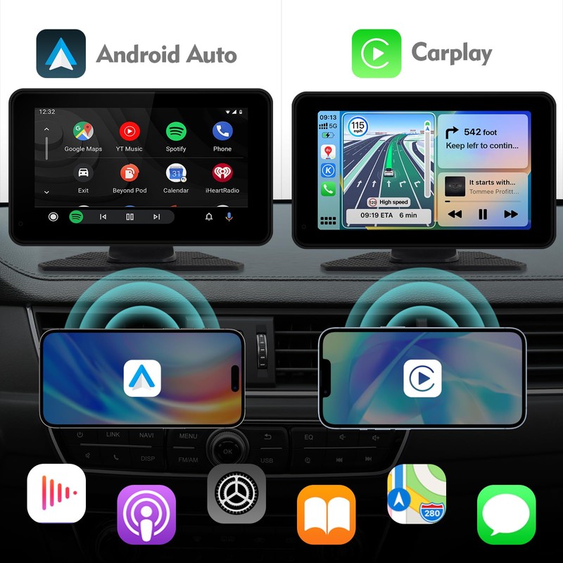 7" HD Portable Wireless Carplay for Car Stereo Touch Screen