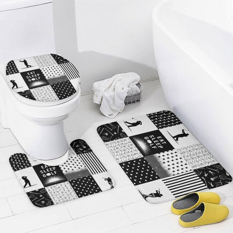 4PCS/Set Modern Golfer Golf Ball Patchwork Black Shower Curtain 72W