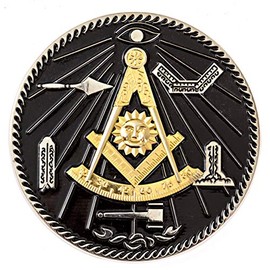 Past Master with Square & Quadrant and Working Tools Masonic Auto Emblem - [Black & Gold][3 3/8'' Diameter]