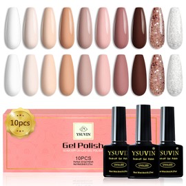 YSUVIN Semi-Permanent Nail Polish, 10 Colors Nude Pink Beige Brown Semi-Permanent Nail Polish, Glitter Gel Polish Nail Art Soak Off UV/LED Polish DIY Manicure Kit