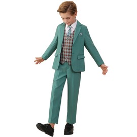 nilikastta Wedding Outfit for Toddler Boy Kid Suits Boys Dress Suits First Communion Formal Suit 5 Piece Kids Tuxedo Suit for Wedding Green 8-9 Years