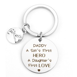 Fathers Day Keychain Gifts for Dad Daddy Keyring Gifts from Daughter Son Baby Gifts for New Dad Papa Gifts Step Dad Presents Christmas Birthday Thanksgiving Day Gifts Under 15 Pounds Hero Daddy