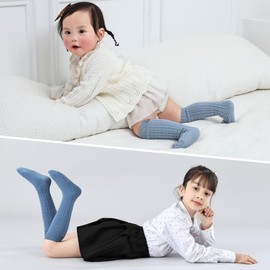 MINI PANDA 5 Pairs knee Socks for Toddler Girls, Baby Girls High Cute Long Socks