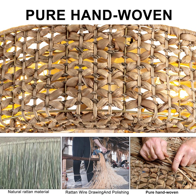 Jughtbo 0138-4H Handwoven Rattan Caged Boho Ceiling Fans with Lights