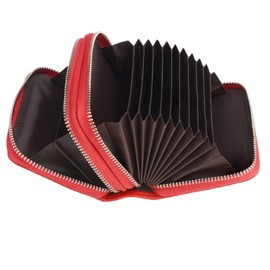 SunTrader Women's RFID Blocking Leather Zipper Wallet Purse Credit Card Case Holder (Red)