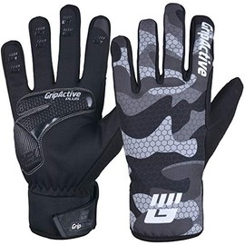 Grip Active Winter Cycling Gloves Water Resistant Windproof BMX Anti-Slip with Reflective Sticker (L, Grey/Camo)