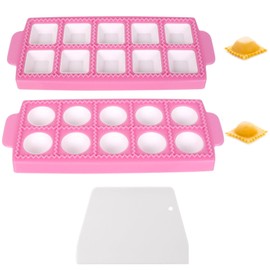 2 Dumpling Molds 1 White Spatula Pink Ravioli Mold 10 Grids Round Square Shape Ravioli Mold DIY Cooking Tools Kitchen Utensils