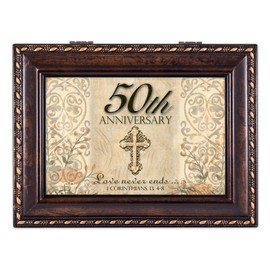 50th Anniversary Celebrate Burlwood Rope Trim Jewelry Music Box Plays Canon in D