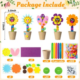WATINC Mother's Day Spring Felt Flower Craft Kits - Make Your Standing Flowers Gift Crafts with Buttons Flower Pot Decor, DIY Flowers Decorations Home School Fun Activities for Mom Kids (24Pcs)