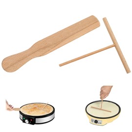 Pancake Spreader Tool,2 PCS Crepe Spreader Set Crepe Spreader and Spatula Crepes Distributor and Spatula Kit T Shape Wooden Batter Spreader for Home Kitchen Cooking Baking Tools
