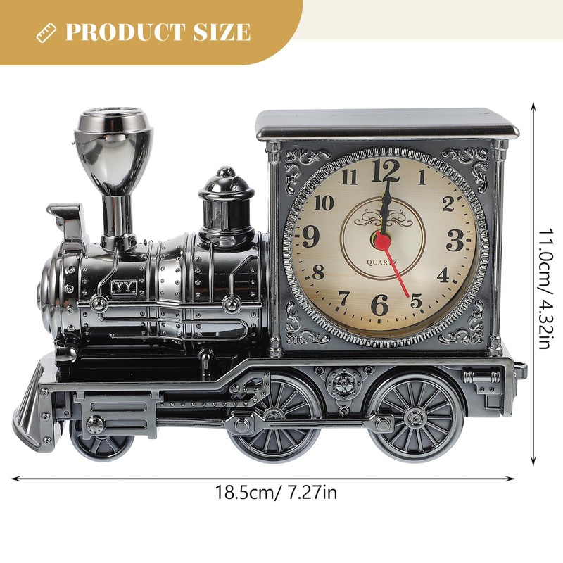 FAVOMOTO Grey Retro Train Clock Model Train Locomotive Clock Table