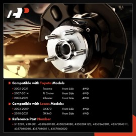 A-Premium Front Wheel Bearing and Hub Assembly Compatible with Toyota Tacoma 2005-2021, 4Runner 2003-2021, FJ Cruiser 2007-2014, Lexus GX460 2010-2021, GX470 2003-2009, with 6-Lug & 4WD