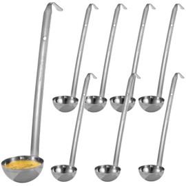 8 Pcs Soup Ladles, 2 oz Stainless Steel Ladles with Long Handles, Sturdy Ladle with Hooks for Serving Soup, Precise Measurement, Anti-slip Design for Kitchen, Hotel, and Catering Use