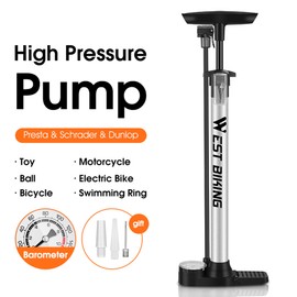 WEST BIKING 140psi High Pressure Inflator Bicycle Floor Pump Manual Inflator Pump Bike Ball Pump
