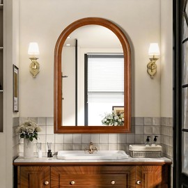 Tanmicoshomy Wood Bathroom Mirror 24x36 Inch,Rustic Wall Mirrors with Shatter-Proof Glass for Living Room, Bedroom or Entryway(Walnut)