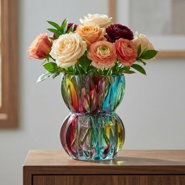 Colorful Crystal Glass Vase 6.9 inch Tall - Unique Textured Vase for Fresh Flowers & Hydroponic Plants, Modern Decorative Centerpiece for Dining Table, Coffee Table & Home Décor