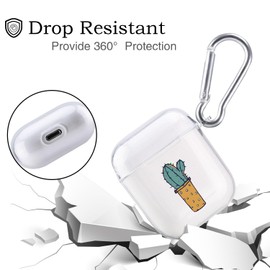 Cute Case for Airpods 1 &2, MAYCARI Transparent Clear Protective Soft TPU Cover, Cactus Pattern Design Animal Fun Cases for Girls Kids Teens