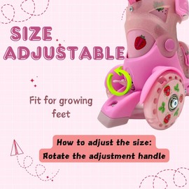 Adjustable Roller Skates for Girls Boys Kids, Fun Illuminating Light up Flash Wheels, 3-Point Type Balance with Wheel Locker Design for Beginner Age 5-8 (Pink, XS)